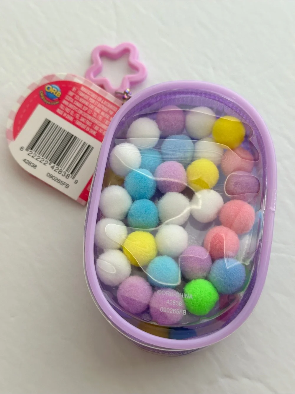 Taba-licious Gacha Pouch Keychain Purple with Colorful Pom-Poms New